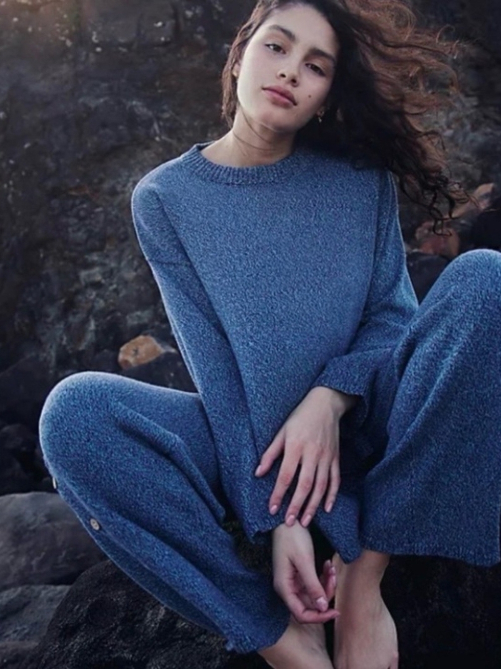 We The Free Cozy Blue Knit Lounge Set